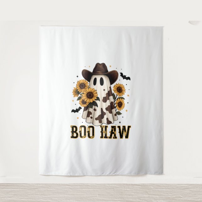 Western Kuh Spot Spooky Ghost Boo Haw Wandteppich (Vorderseite)