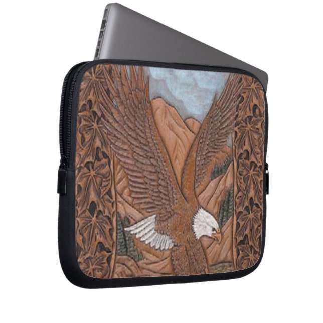 Western-Land bearbeiteter lederner Vintager Adler Laptopschutzhülle (Vorne Rechts)