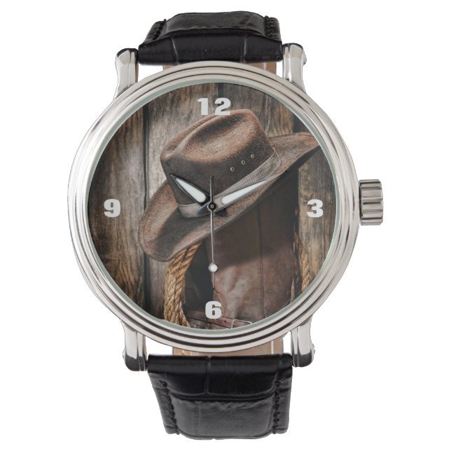 Western Land Braunholz Cowboystiefel Armbanduhr (Vorderseite)