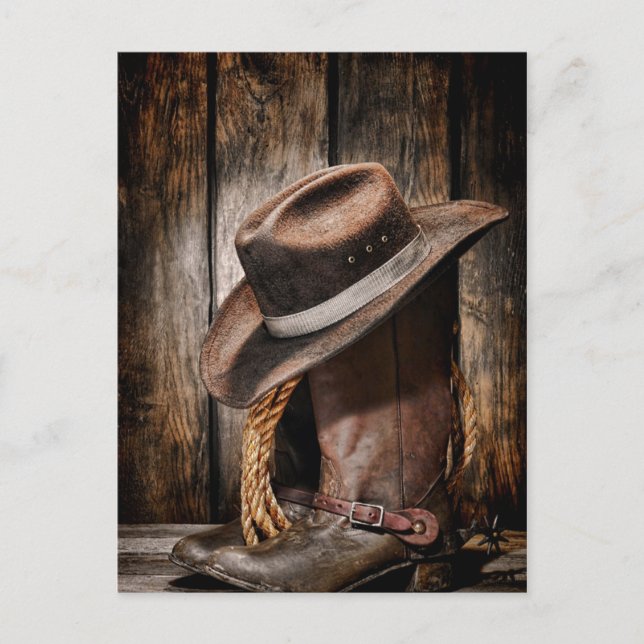 Western Land Braunholz Cowboystiefel Postkarte (Vorderseite)