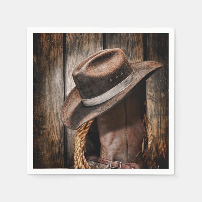 Western Land Braunholz Cowboystiefel Serviette (Vorderseite)