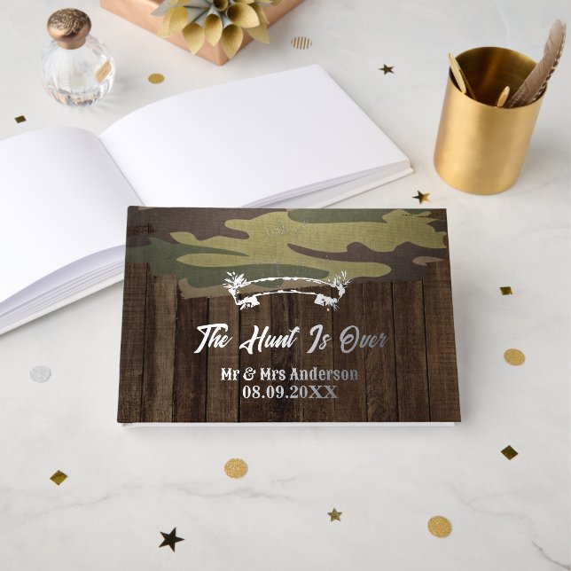 Western Land Hirsche die Jagd ist über Hochzeitsfo Gästebuch (Vorderseite Offen)