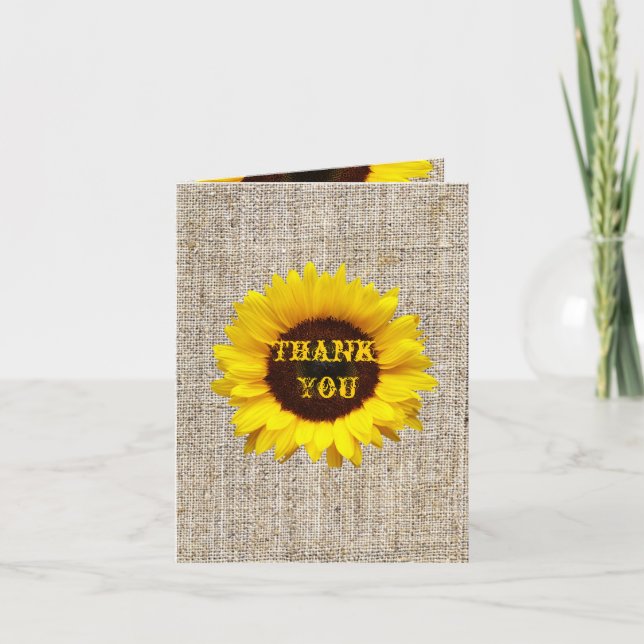 Western-Land-Leinwand-Sonnenblume-Hochzeit danken Dankeskarte (Vorderseite)