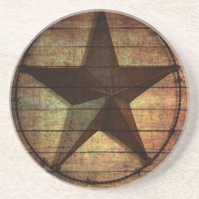 Western Land Primitive Stallholz Texas Star Sandstein Untersetzer (Vorne)