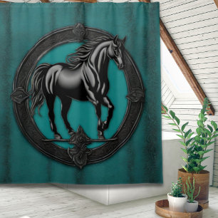 Western Land Reitpferd Aquamarin Duschvorhang