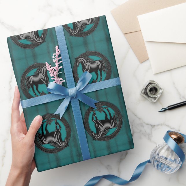 Western Land Reitpferd Aquamarin Geschenkpapier (Schenken)