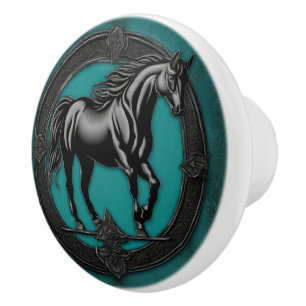 Western Land Reitpferd Aquamarin Keramikknauf