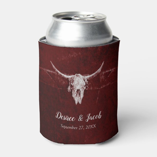 Western Land Rustikale Bull Skull Burgundy Textur Dosenkühler (Kanne Vorderseite)