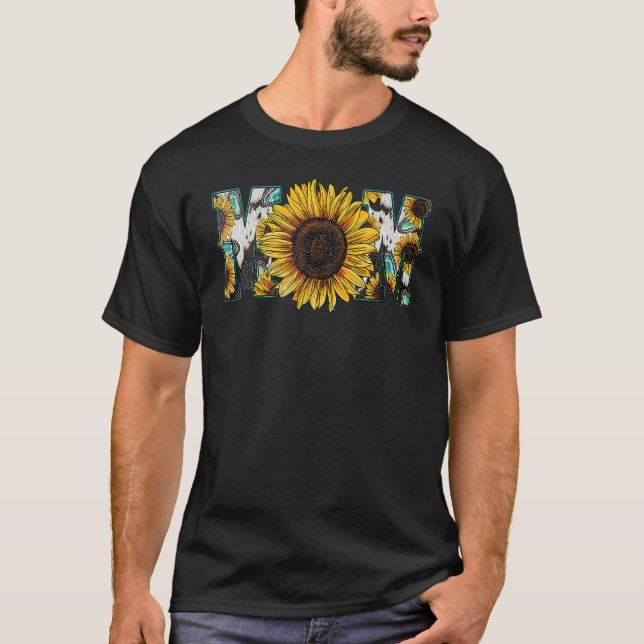 Western Land Texas Mama Cowhide Sonnenblume Mutter T-Shirt (Vorderseite)