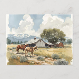Western Landschaft Stall mit Pferden Postkarte