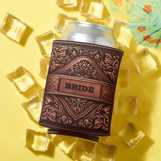 Western Leather Print Brown Wedding Bridge Sondera Dosenkühler (In Situ Sommer)