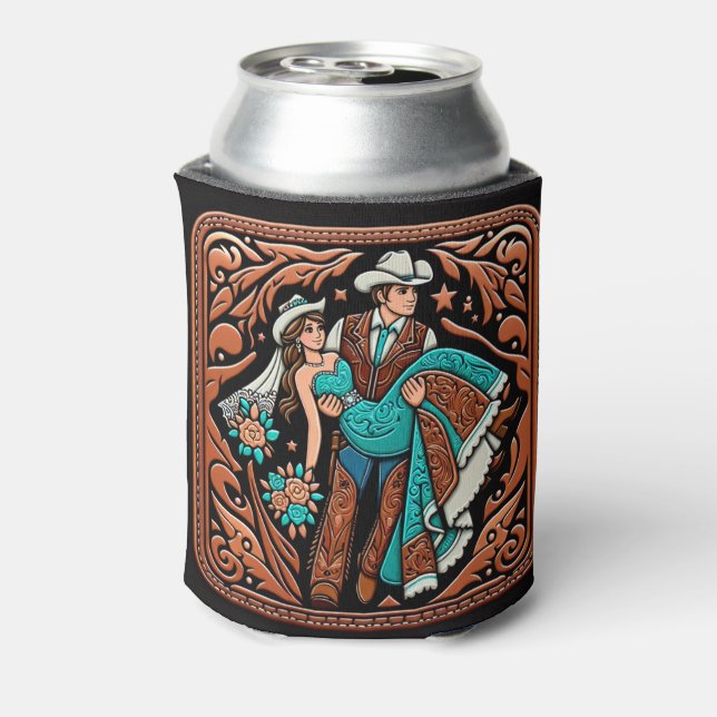 Western Leather Print Wedding Bride Groom Custom Dosenkühler (Kanne Rückseite)
