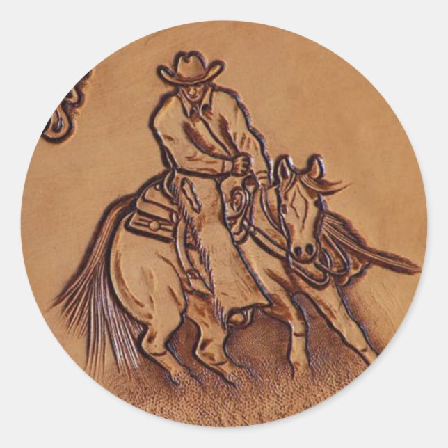 Western Lederpferd Riding Rodeo Cowboy Runder Aufkleber (Vorderseite)