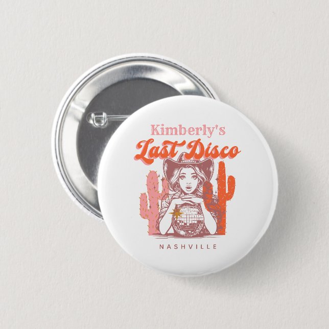 Western Letzte Disko Rosa Cowgirl Junggeselinnen-A Button (Vorne & Hinten)
