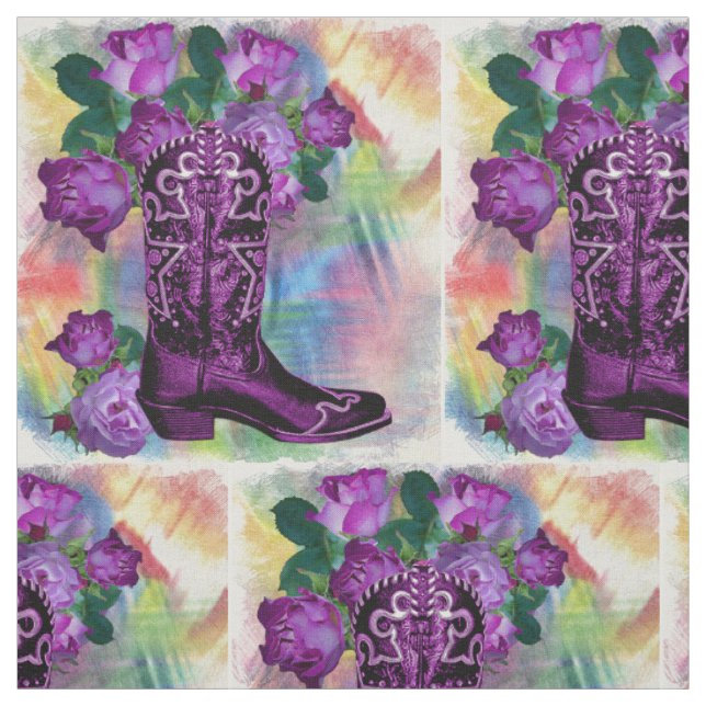 Western-lila Cowboystiefel mit Blumen-Gewebe Stoff (Muster)