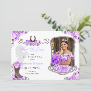 Western Lilac Quinceañera Save the Date Foto Einladung