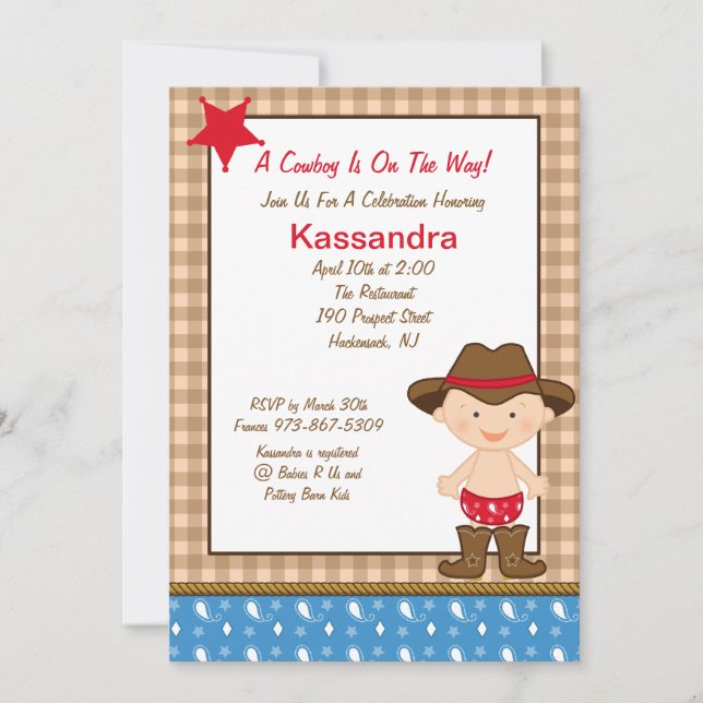 Western Little Cowboy Baby Dusche Einladung (Vorderseite)