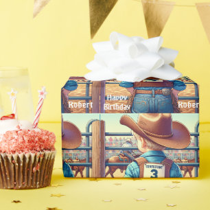 Western Little Cowboy Third Birthday Rodeo Geschenkpapier