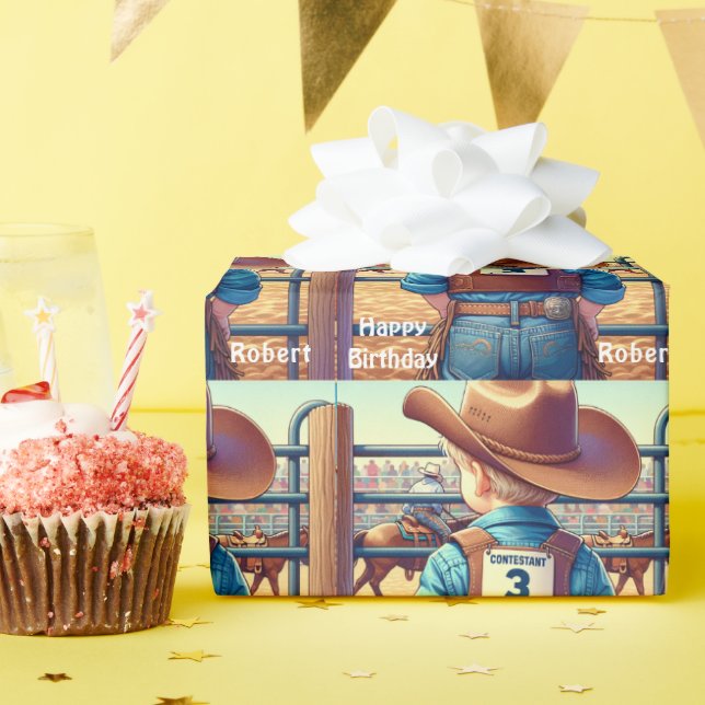 Western Little Cowboy Third Birthday Rodeo Geschenkpapier (Geburtstagsparty)