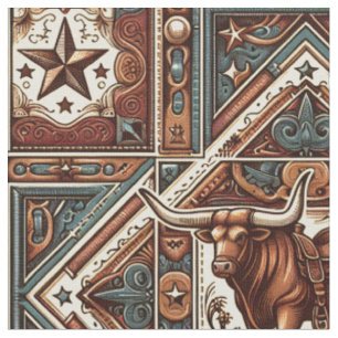 Western Longhorn Steer Brown und Aquamarin Stoff
