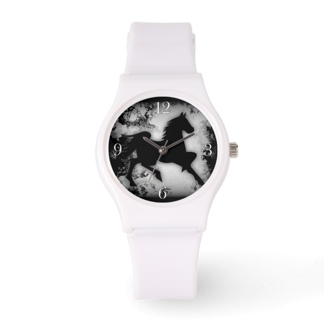 Western-Look Prancing Pferde Silhouette Armbanduhr (Vorderseite)