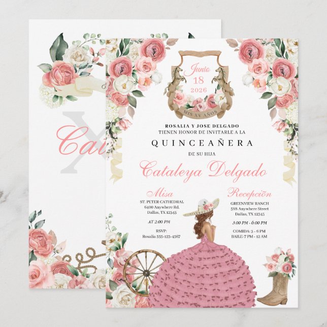 Western Mariachi Charro Quinceañera Einladung (Vorne/Hinten)
