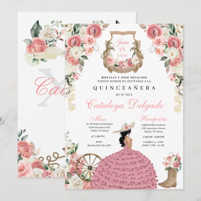 Western Mariachi Charro Quinceañera Einladung (Vorne/Hinten)