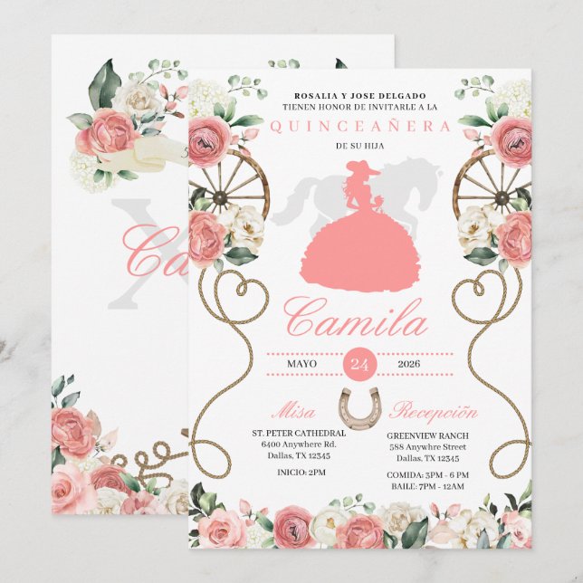 Western Mariachi Charro Quinceañera Einladung (Vorne/Hinten)