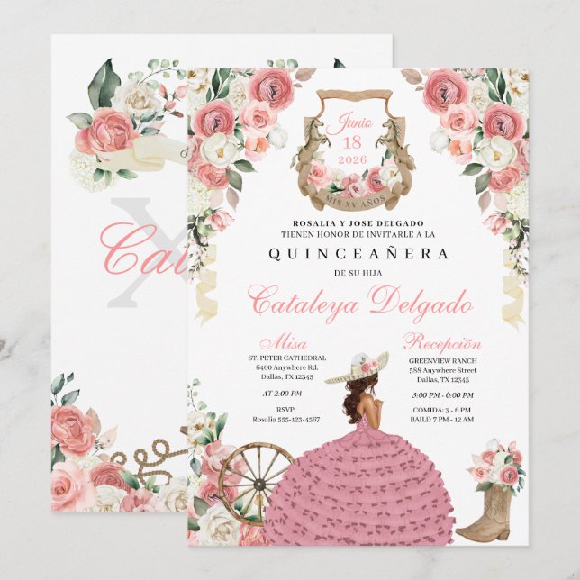 Western Mariachi Charro Quinceañera Einladung (Vorne/Hinten)