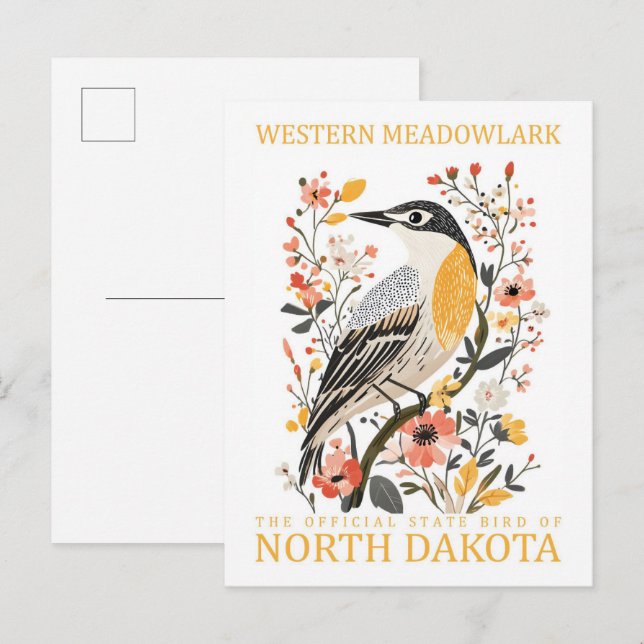 Western Meadowlark Bird of North Dakota USA Postkarte (Vorne/Hinten)