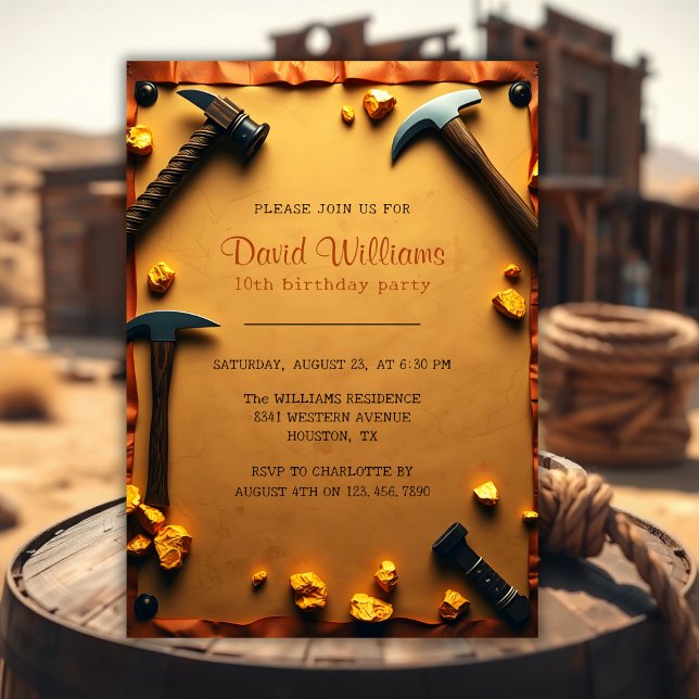 Western Miner Party Goldbergbau Geburtstag Einladung (Western Miner Party Gold Mining Birthday Invitation)