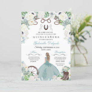 Western Mint Green Horse Charra Quinceañera Einladung