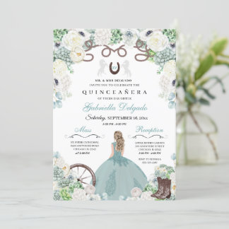 Western Mint Green Horse Charra Quinceañera Einladung