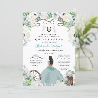 Western Mint Green Horse Charra Quinceañera Einladung