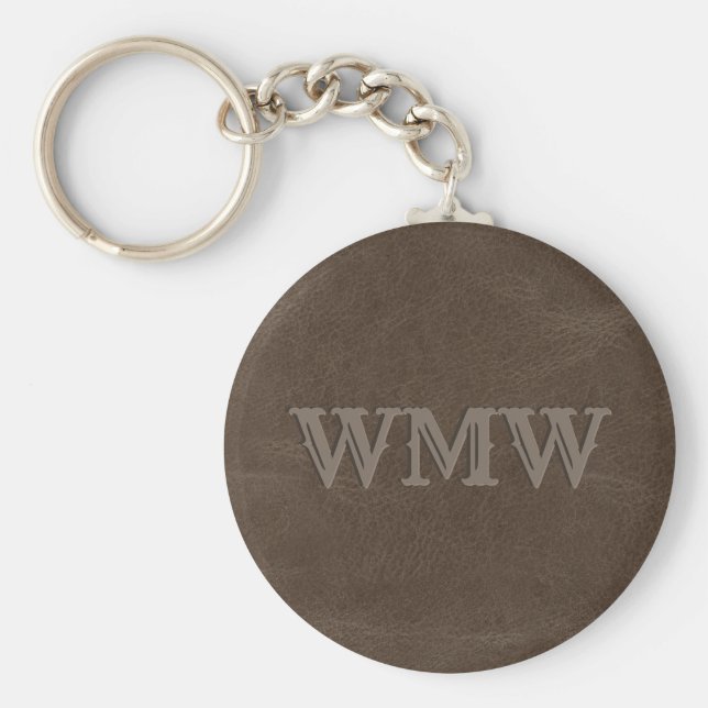 Western Monogram Brown Imitats Leather Schlüsselanhänger (Vorne)