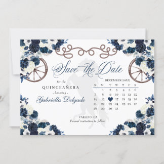 Western Navy Blue Charro Quinceañera Save the Date Einladung