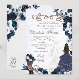 Western Navy Blue Princess Charra Quinceañera Einladung