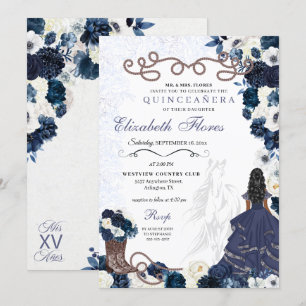 Western Navy Blue Princess Charra Quinceañera Einladung