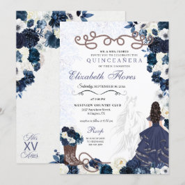 Western Navy Blue Princess Charra Quinceañera Einladung