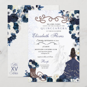 Western Navy Blue Princess Charra Quinceañera Einladung