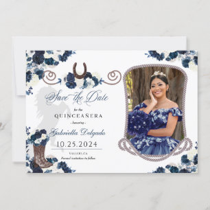 Western Navy Blue Quinceañera Save the Date Foto Einladung
