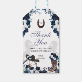 Western Navy Blue Ranchero Quinceanera Gift Tags Geschenkanhänger