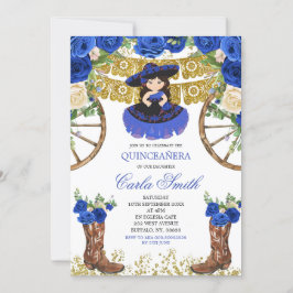 Western Navy Blue und Gold Charra 15 Anos Einladung