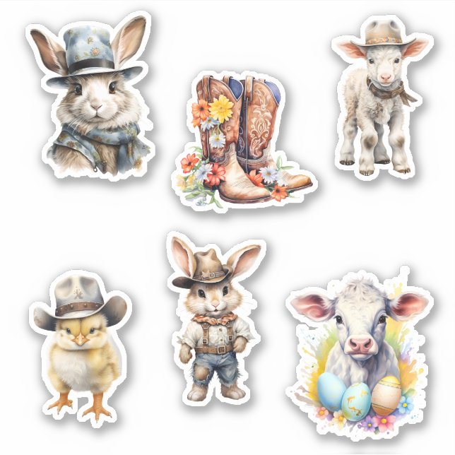 Western Ostercowboy Rustikaler Bunny Aufkleber (Vorderseite)