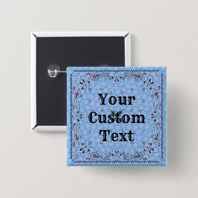 Western Paisley Blue Bandana Print Button (Vorne & Hinten)