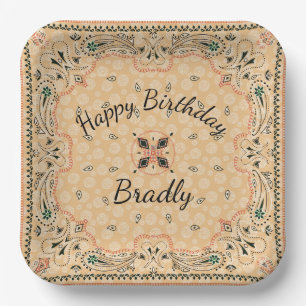 Western Paisley Gold Bandana Custom 9" Pappteller