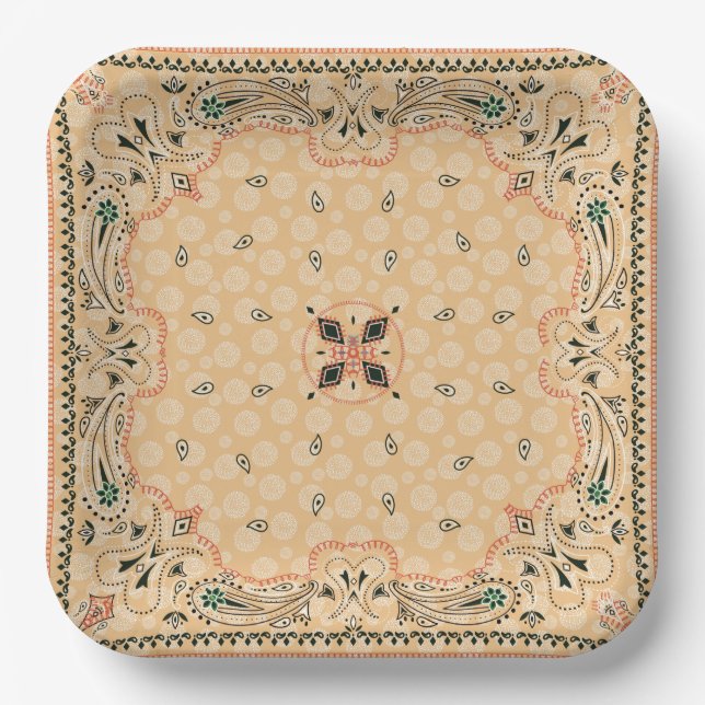 Western Paisley Gold Bandana Print Party 9" Pappteller (Vorderseite)