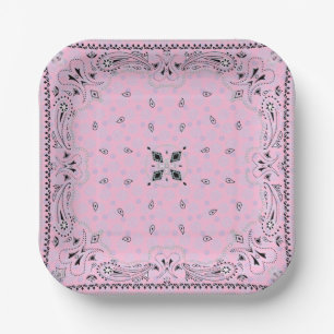 Western Paisley Pink Bandana Print Party 7" Pappteller