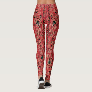 Western Paisley Red Bandana Print Cowgirl Leggings