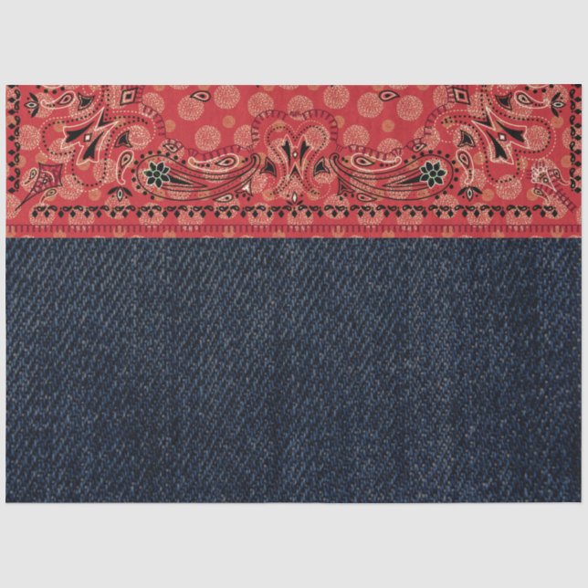 Western Paisley Red Bandana Print Denim Decoupage  Seidenpapier (Vorderseite)